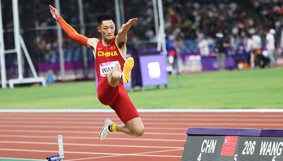 中国选手王嘉男以8米22获得男子跳远冠军